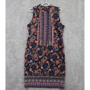 Melissa Paige Mixed Media Floral Paisley Print Dress High Neck Sleeveless Large